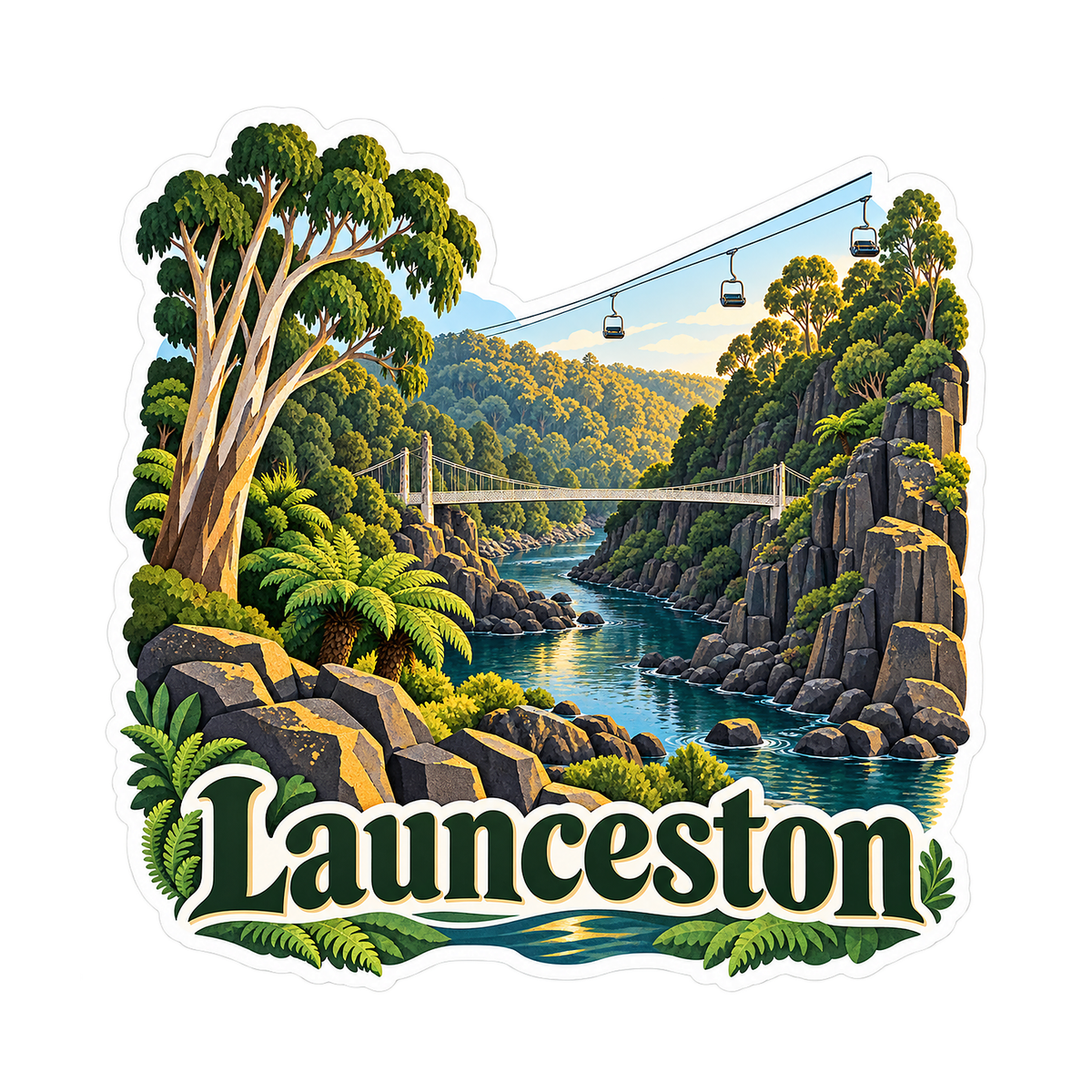 Launceston Green Gorge and Chairlift Art Vinyl Decal Stickers