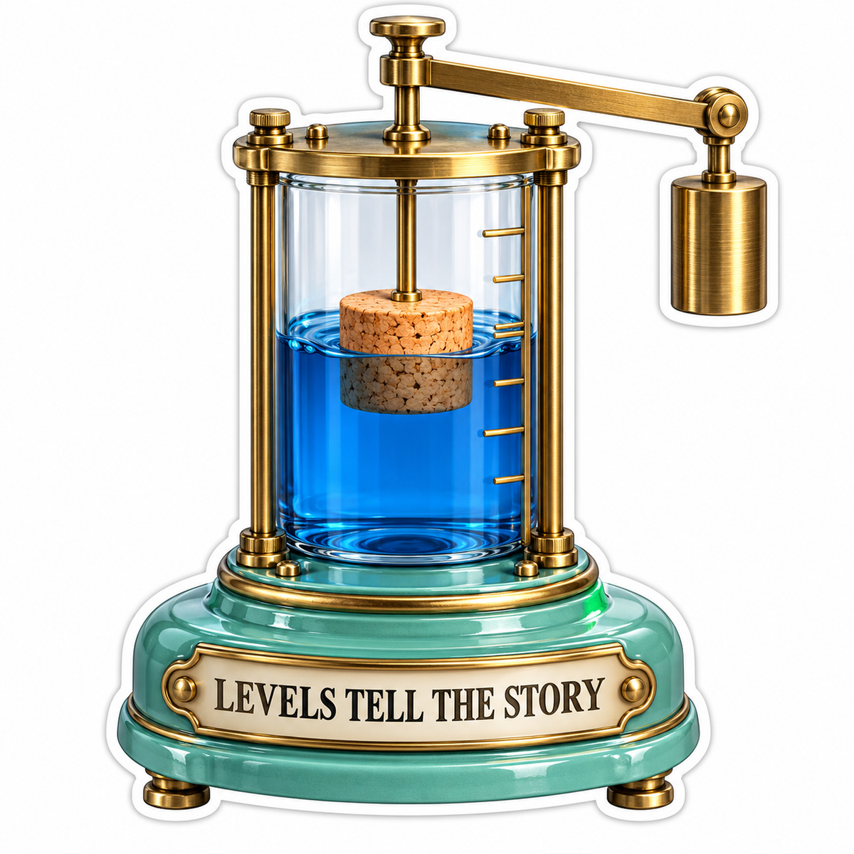 Cork in Blue Liquid With Brass Balance Arm Art Vinyl Decal Stickers