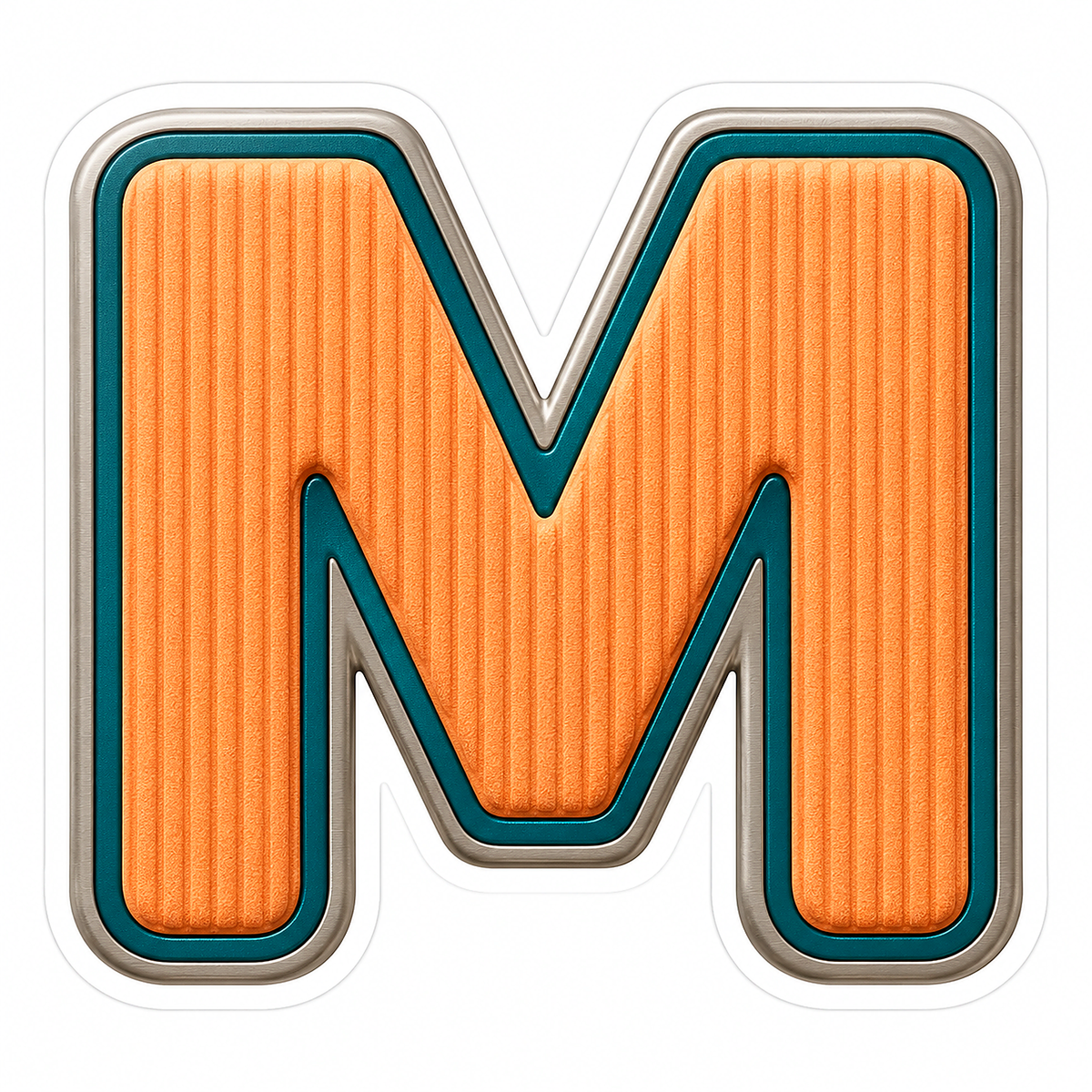 Orange Ribbed Letter M with Teal Trim Art Vinyl Decal Stickers