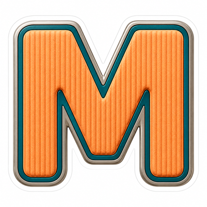Orange Ribbed Letter M with Teal Trim Art Vinyl Decal Stickers
