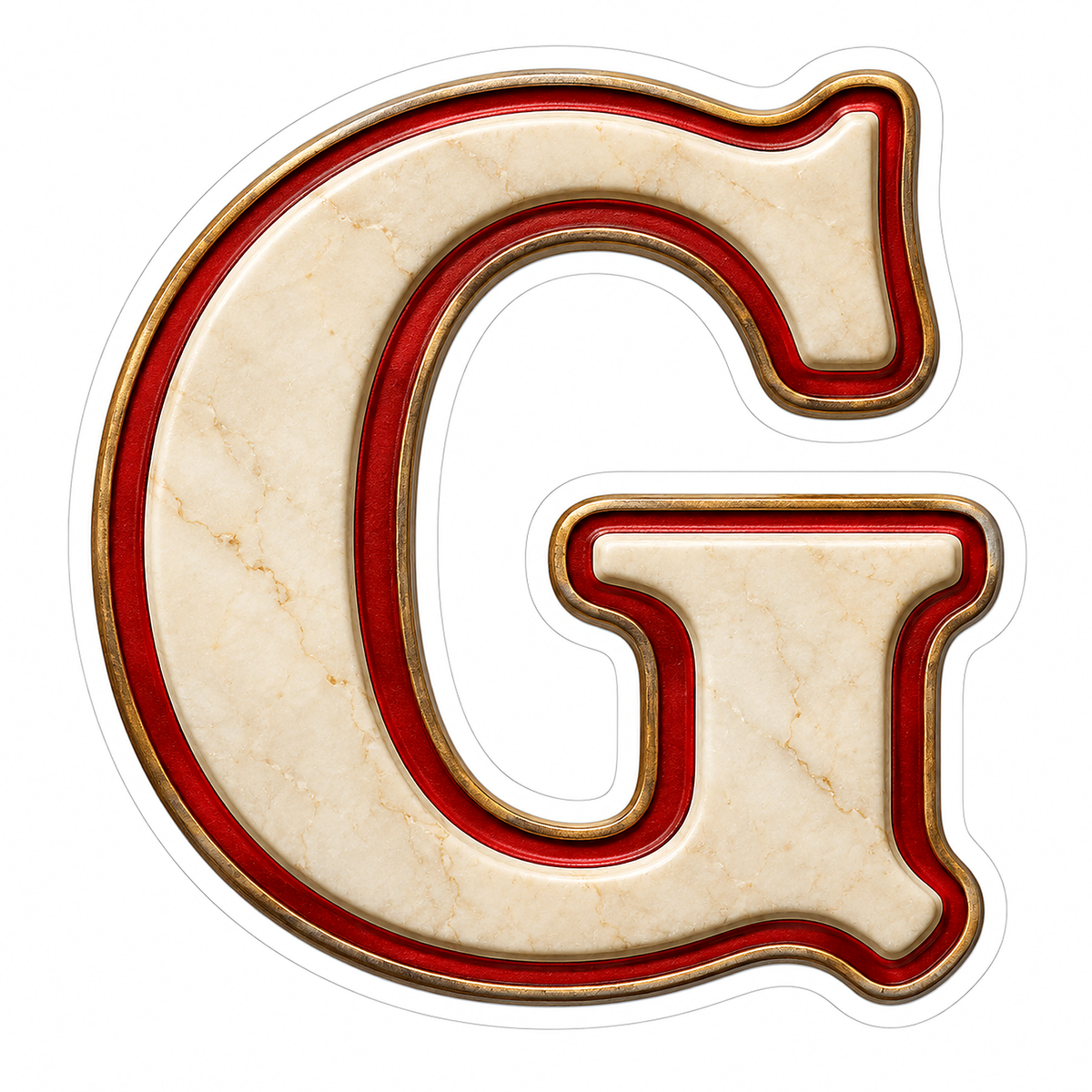 Cream Stone Letter G with Red Inset Art Vinyl Decal Stickers