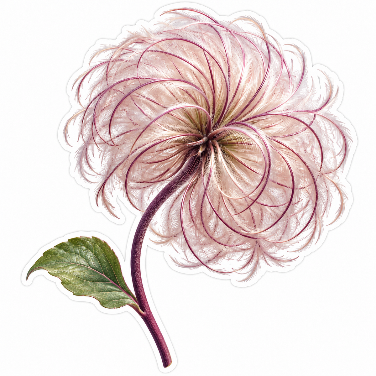Blush Feathery Clematis Seedhead Art Vinyl Decal Stickers