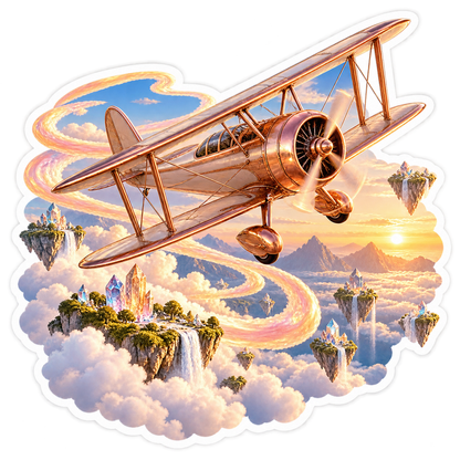 Copper Biplane above Floating Sunset Islands Vinyl Decal Stickers