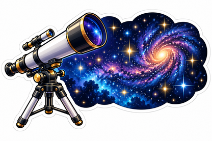 Silver Telescope and Colorful Spiral Galaxy Vinyl Decal Stickers