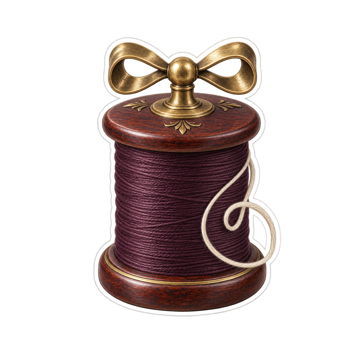 Burgundy Thread Spool Golden Bow Handle Vinyl Decal Stickers