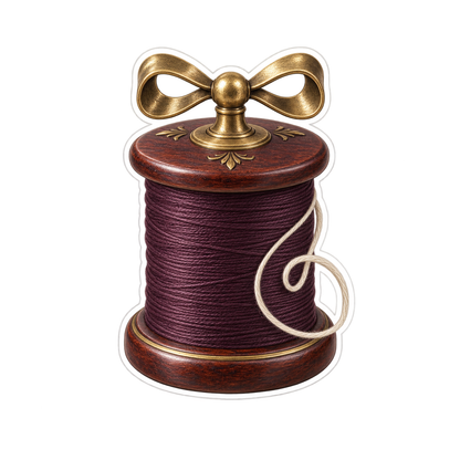 Burgundy Thread Spool Golden Bow Handle Vinyl Decal Stickers