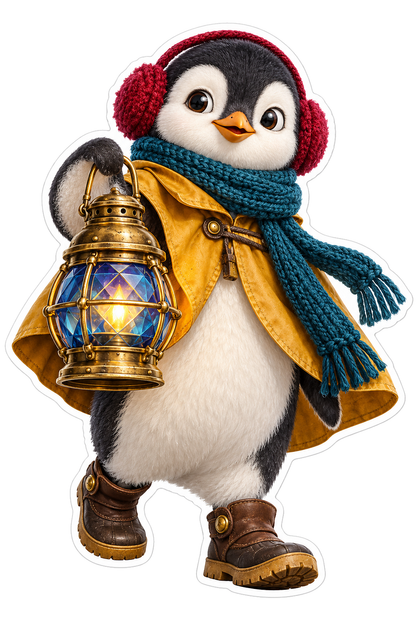 Winter Penguin Earmuffs Golden Lantern Art Vinyl Decal Stickers