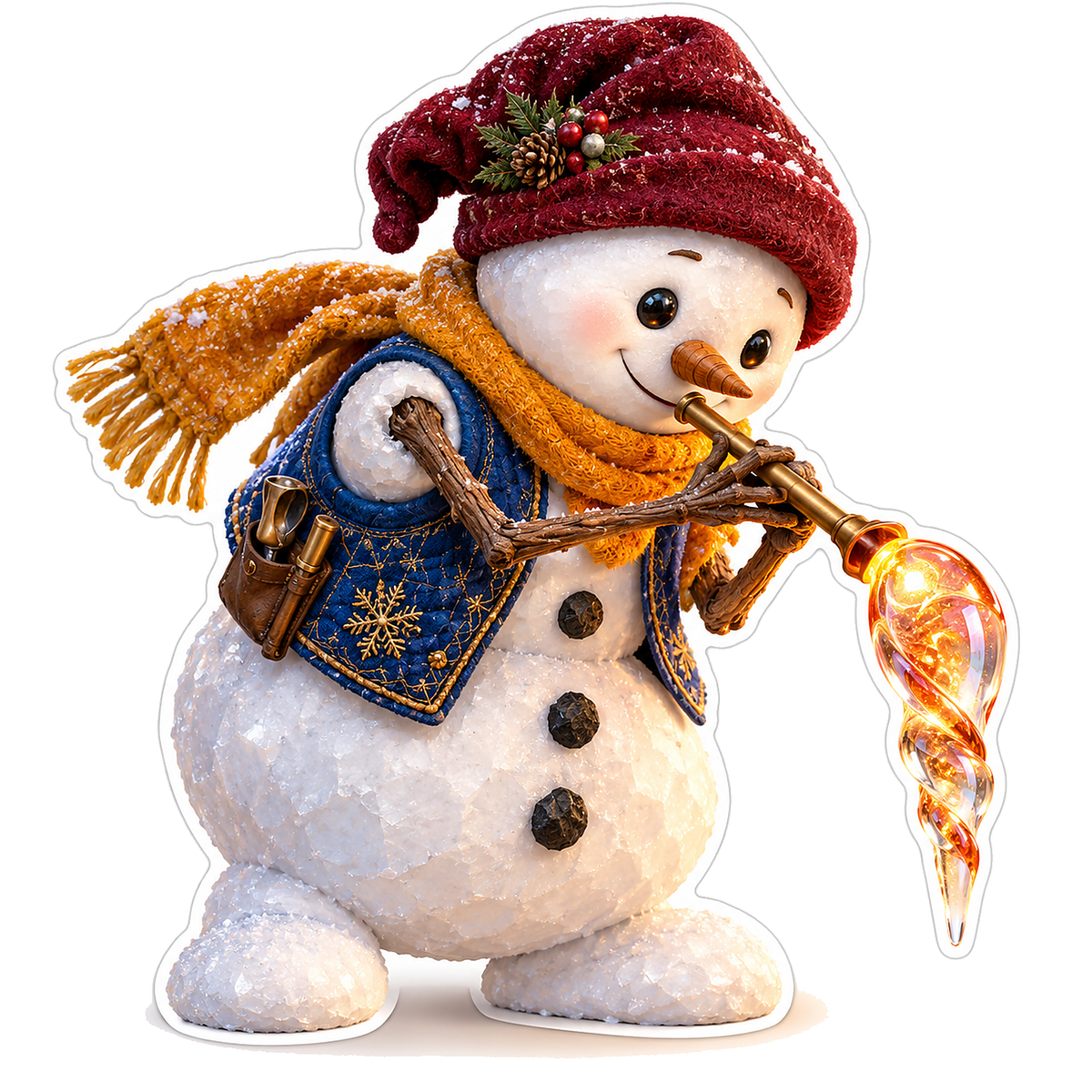 Snowman with Golden Scarf and Glowing Wand Vinyl Decal Stickers