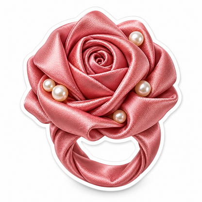 Dusty Rose Satin Flower Ring with Pearls Vinyl Decal Stickers