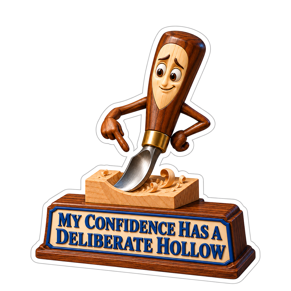 Wood Carving Gouge Character beside Shavings Vinyl Decal Stickers