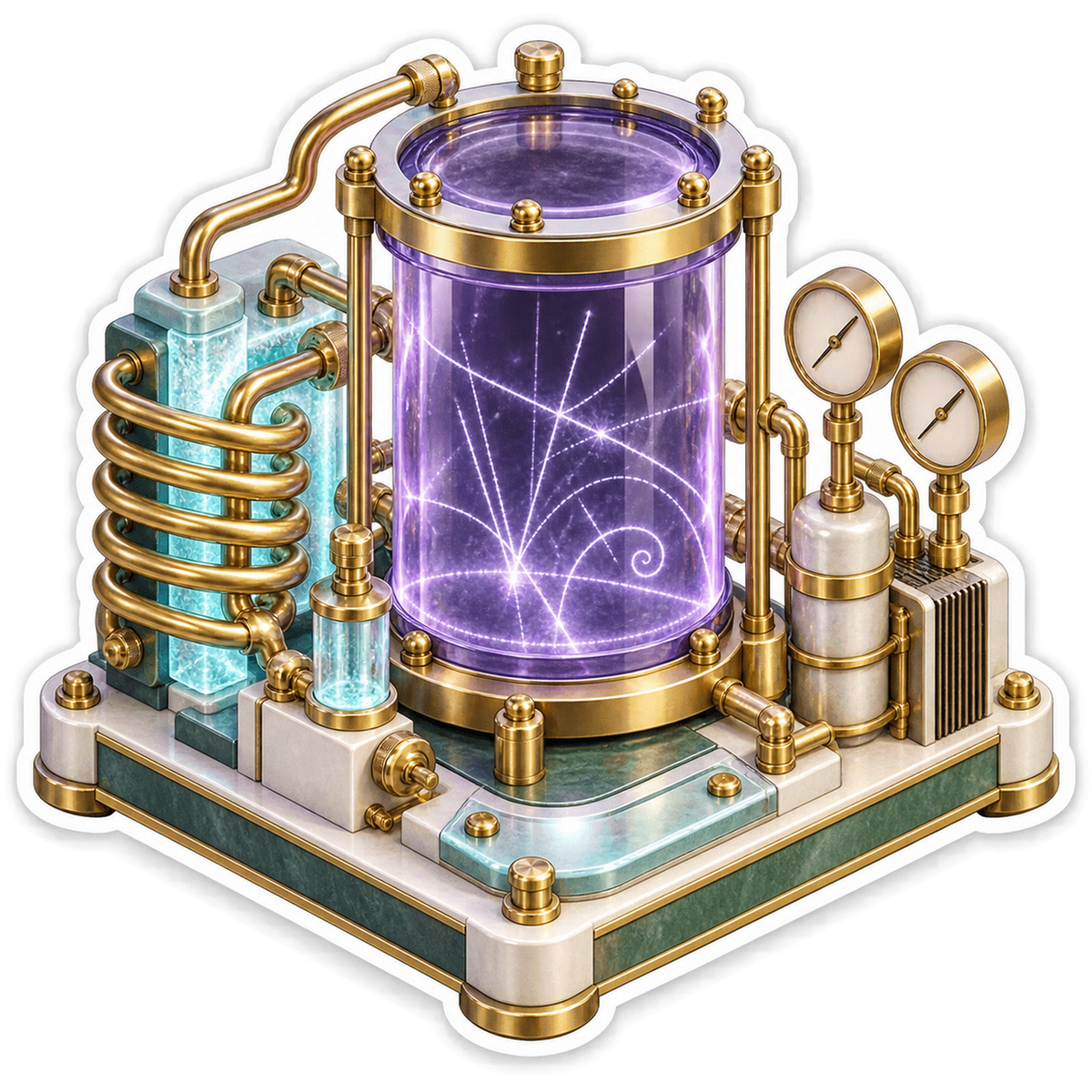 Purple Light Chamber with Golden Coil Tubes Vinyl Decal Stickers