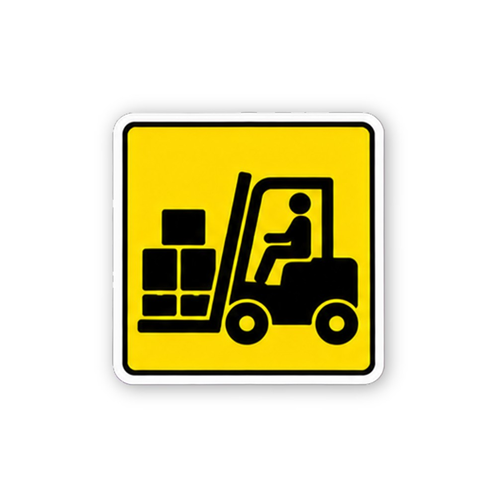 Yellow Forklift Stacked Crates Square Vinyl Decal Stickers