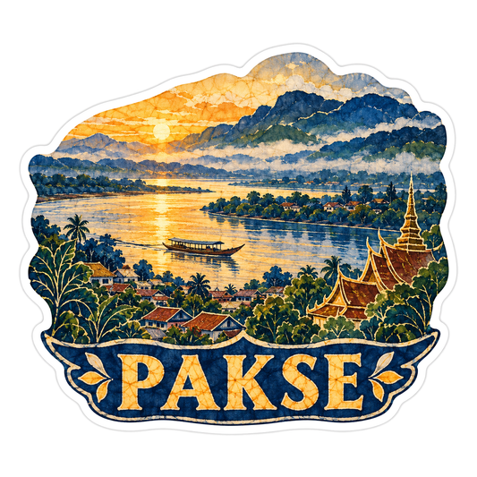 Pakse Golden River Sunset Travel Art Vinyl Decal Stickers