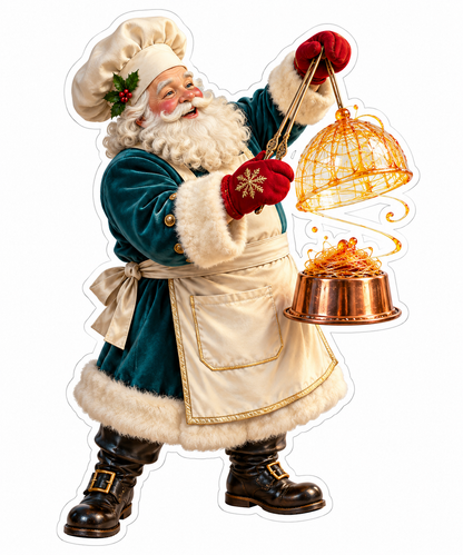 Teal Santa Chef Golden Sugar Dome Vinyl Decal Stickers