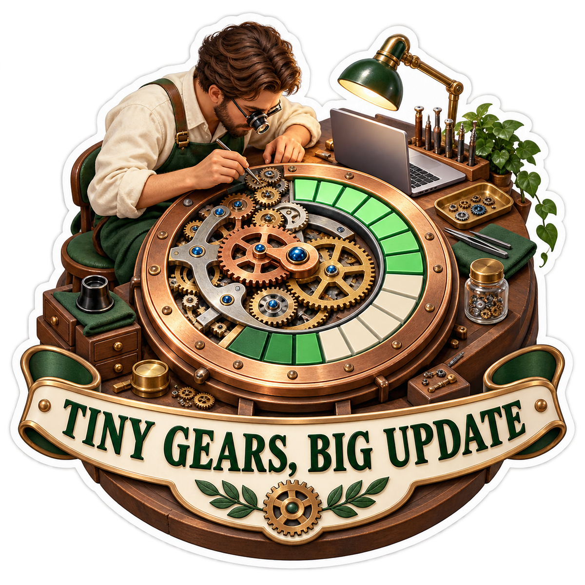 Man Repairing a Large Gear Dial Vinyl Decal Stickers