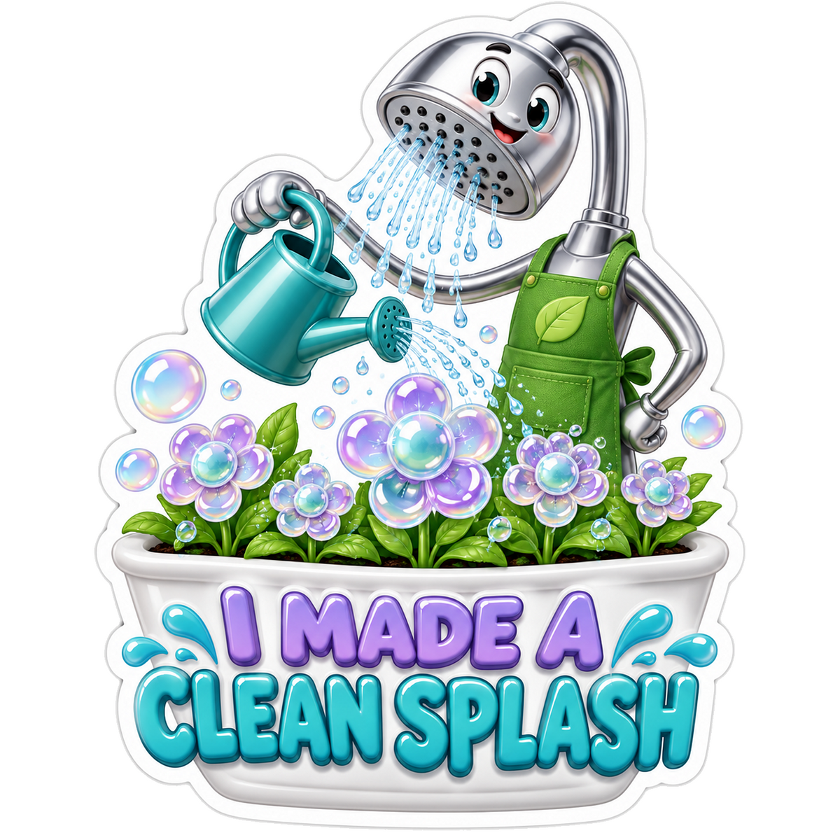 Shower Head Watering Bubble Flowers Art Vinyl Decal Stickers