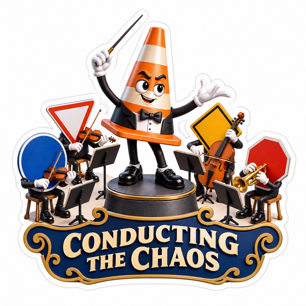 Traffic Cone Conducting Road Sign Band Vinyl Decal Stickers