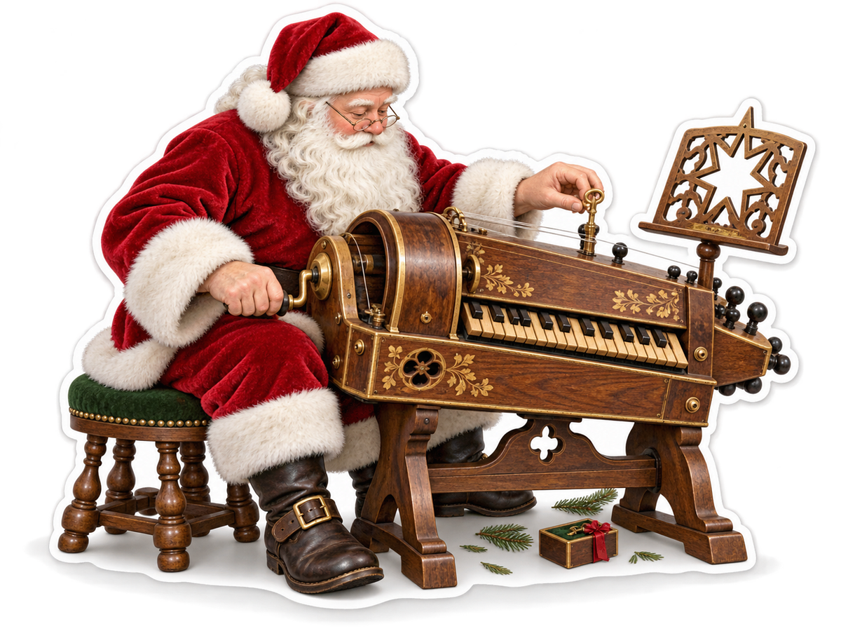 Santa Playing a Wooden Keyboard Device Vinyl Decal Stickers