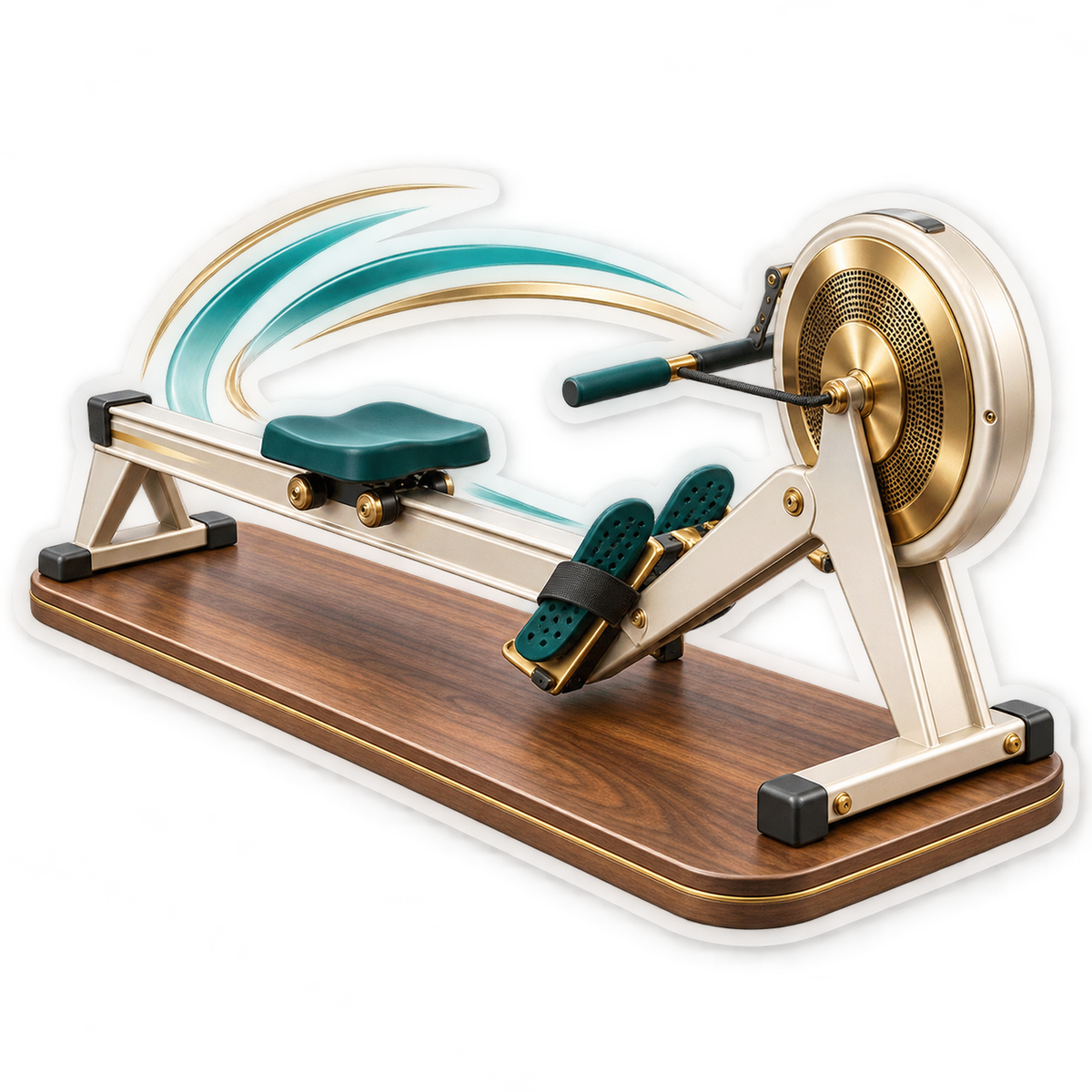 Cream Rowing Exercise Machine with Teal Seat Vinyl Decal Stickers