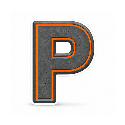 Graphite Letter P with Orange Outline Art Vinyl Decal Stickers
