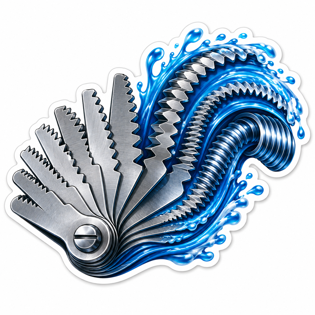 Silver Thread Gauge Fan with Blue Wave Art Vinyl Decal Stickers