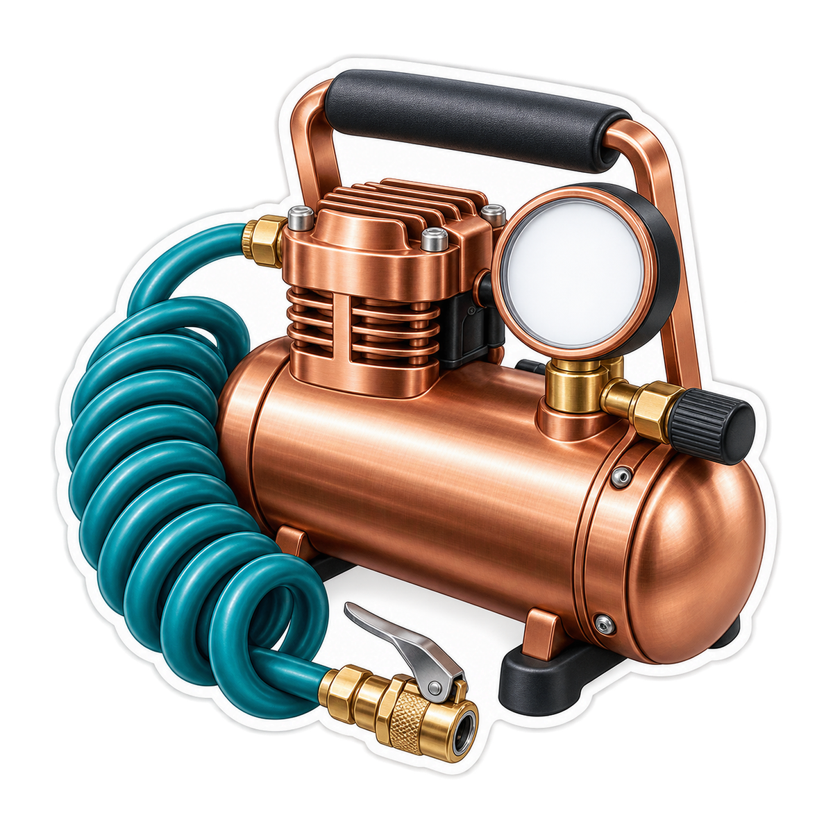 Copper Tire Pump Teal Hose Illustration Vinyl Decal Stickers