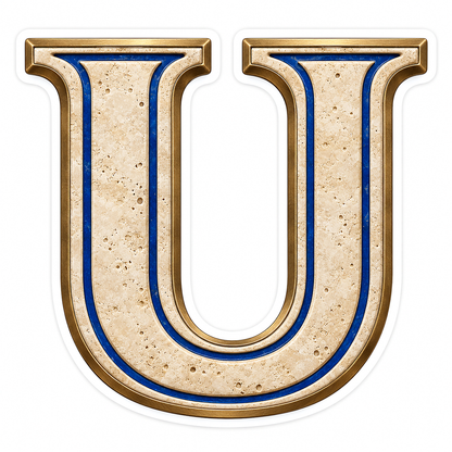 Cream Stone Blue Inlay Letter U Art Vinyl Decal Stickers
