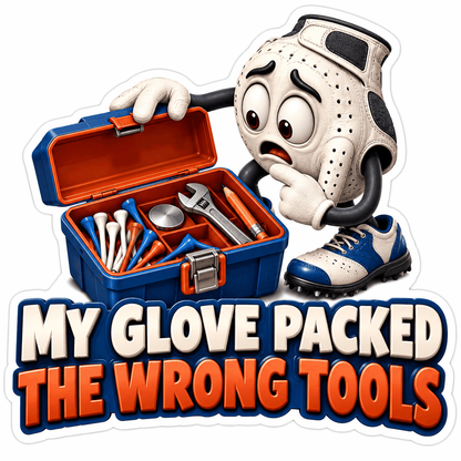 Worried Golf Glove Mascot beside Open Tool Box Vinyl Decal Stickers
