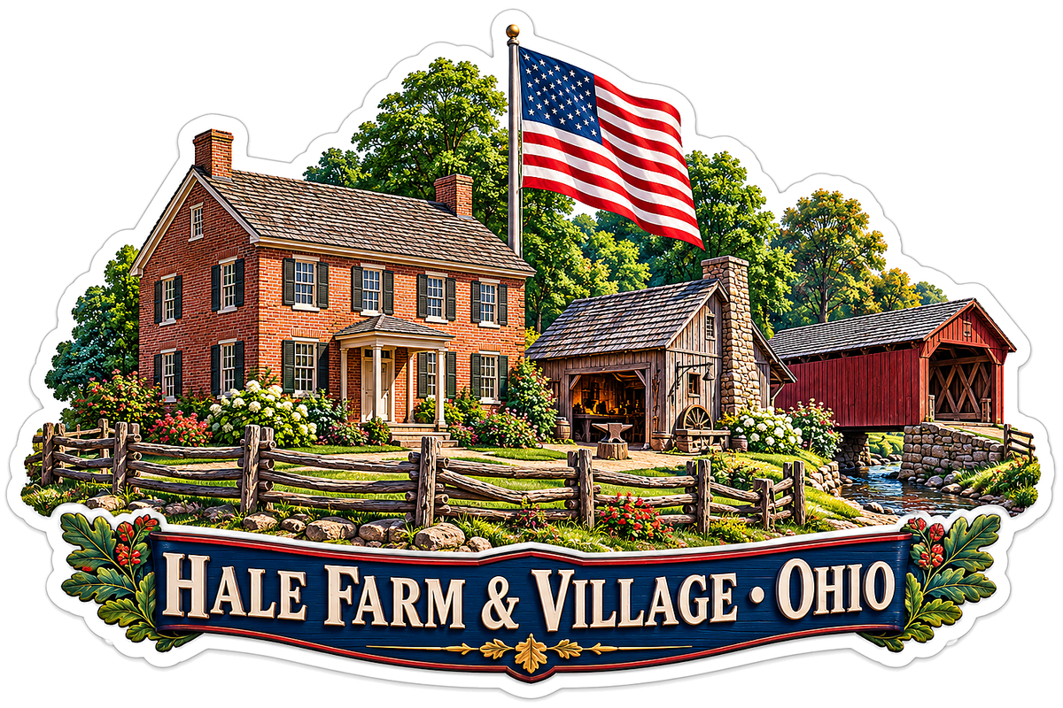 Ohio Brick Farmhouse and US Flag Art Vinyl Decal Stickers