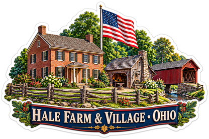 Ohio Brick Farmhouse and US Flag Art Vinyl Decal Stickers