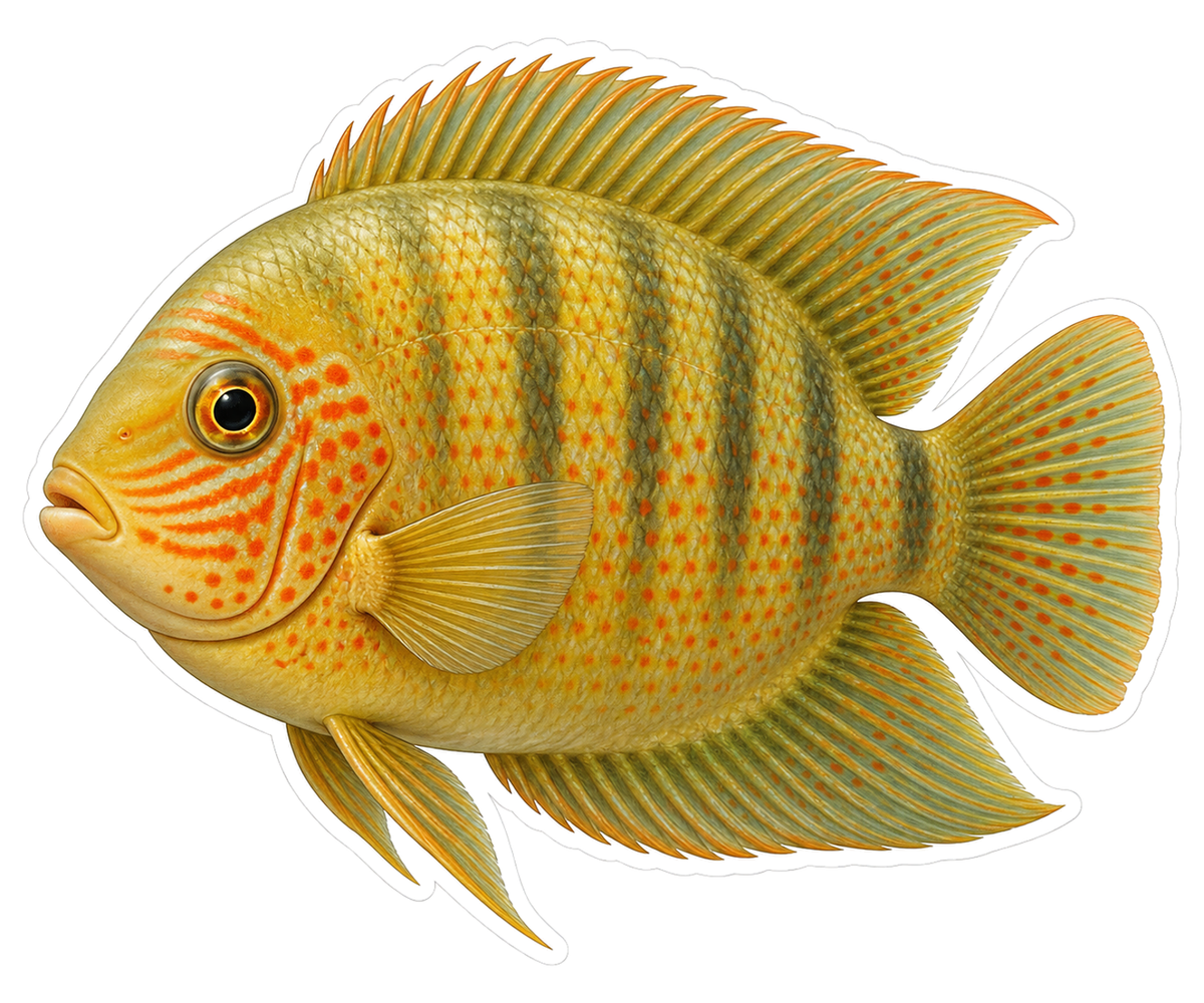 Golden Severum Cichlid Orange Face Dots Vinyl Decal Stickers