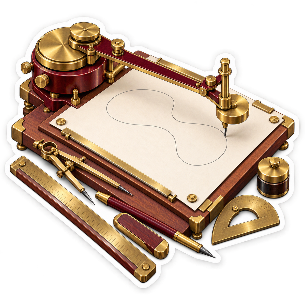 Burgundy Drawing Mechanism with Curved Outline Vinyl Decal Stickers