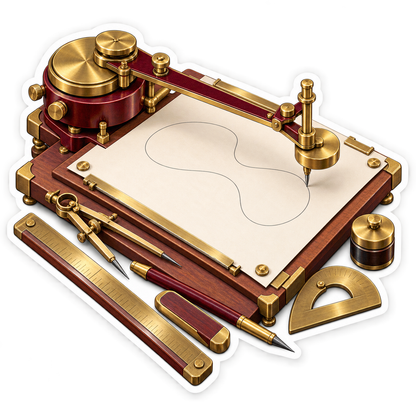 Burgundy Drawing Mechanism with Curved Outline Vinyl Decal Stickers