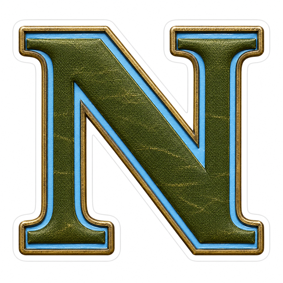 Olive Canvas Letter N with Blue Inlay Art Vinyl Decal Stickers