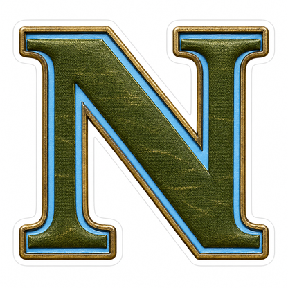Olive Canvas Letter N with Blue Inlay Art Vinyl Decal Stickers