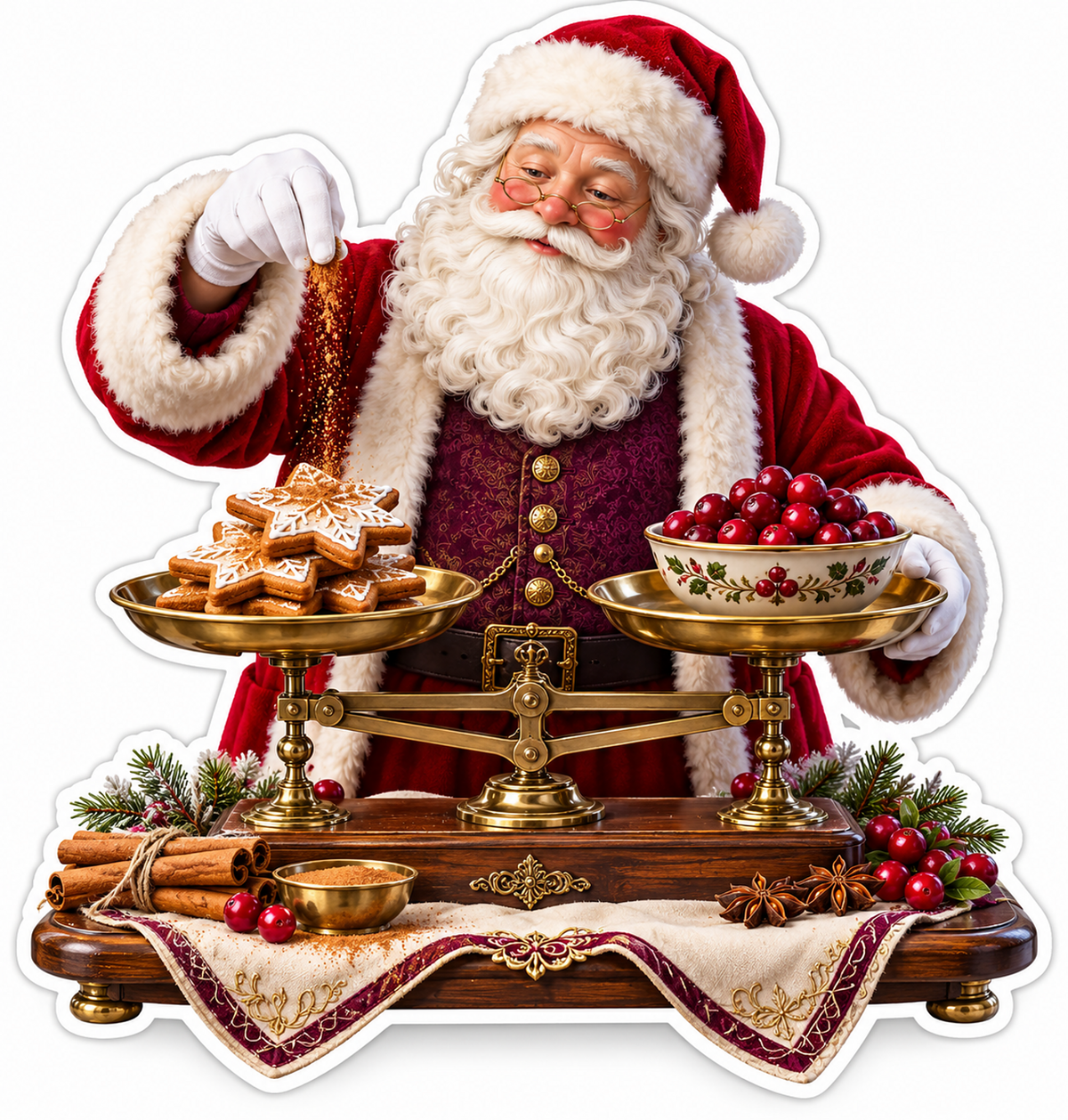 Santa Weighing Star Cookies and Berries Vinyl Decal Stickers