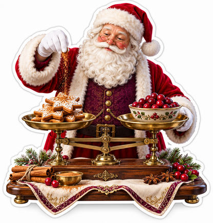 Santa Weighing Star Cookies and Berries Vinyl Decal Stickers