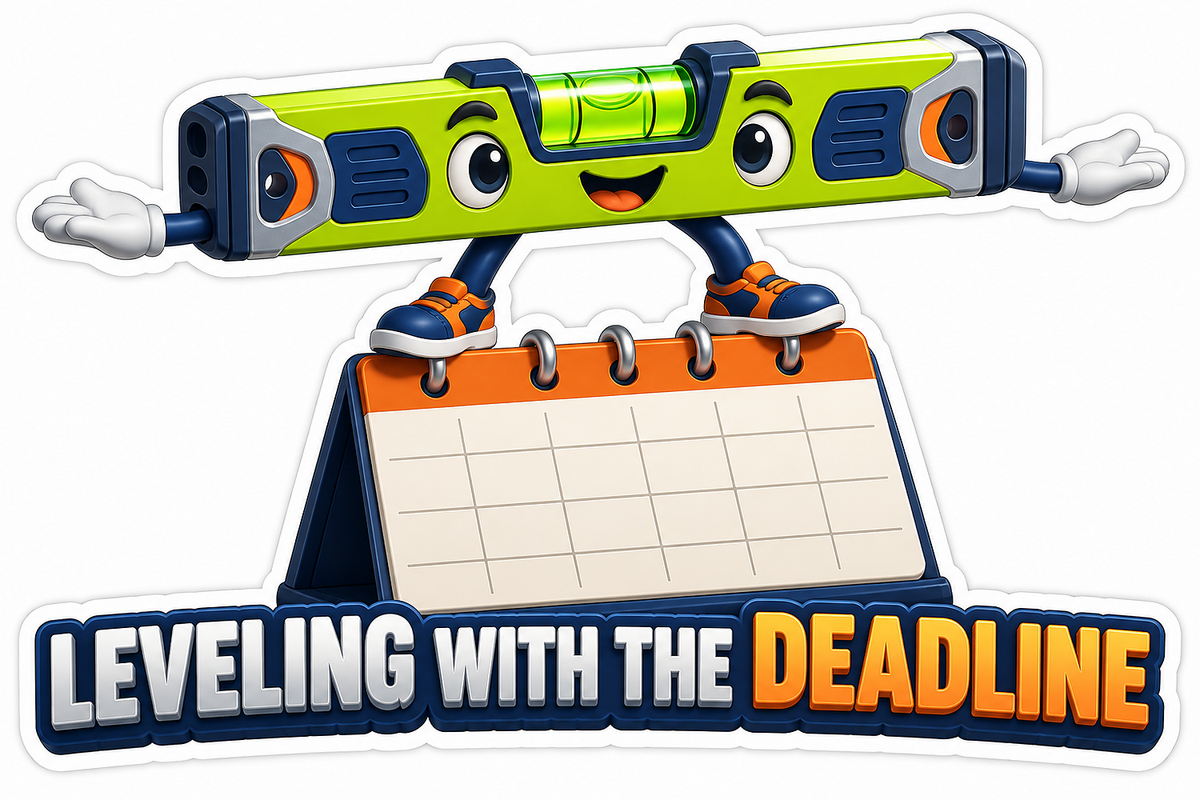 Green Spirit Level Mascot Balancing on Calendar Vinyl Decal Stickers