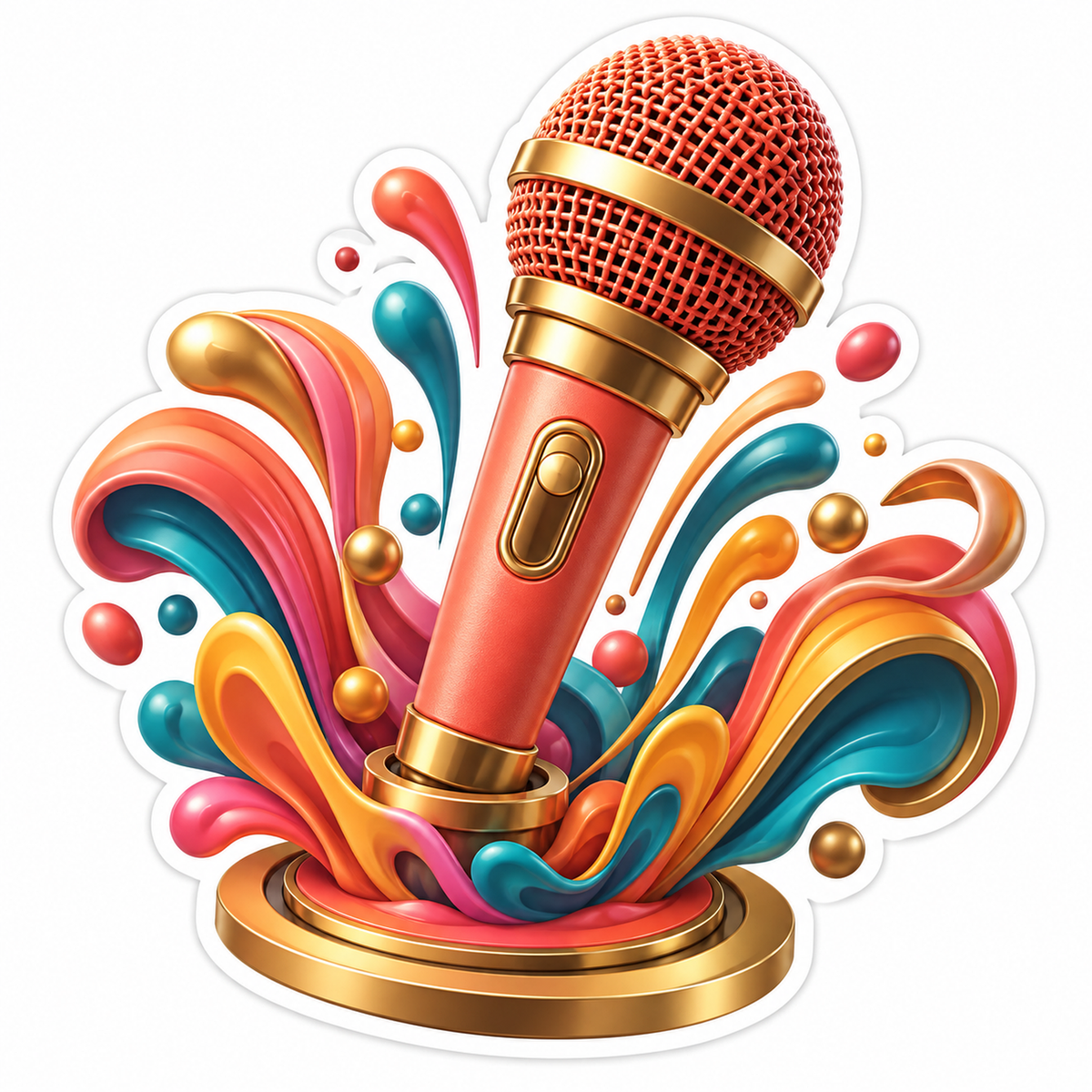 Coral Microphone with Colorful Splash Swirls Vinyl Decal Stickers