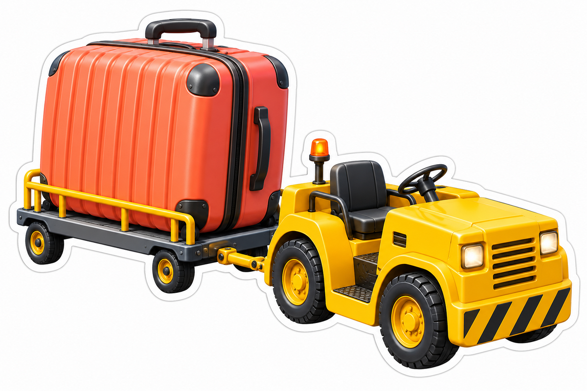 Yellow Baggage Tug Giant Orange Suitcase Art Vinyl Decal Stickers