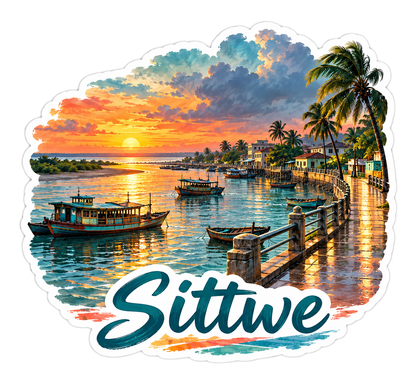 Sittwe Sunset River Boats Art Vinyl Decal Stickers