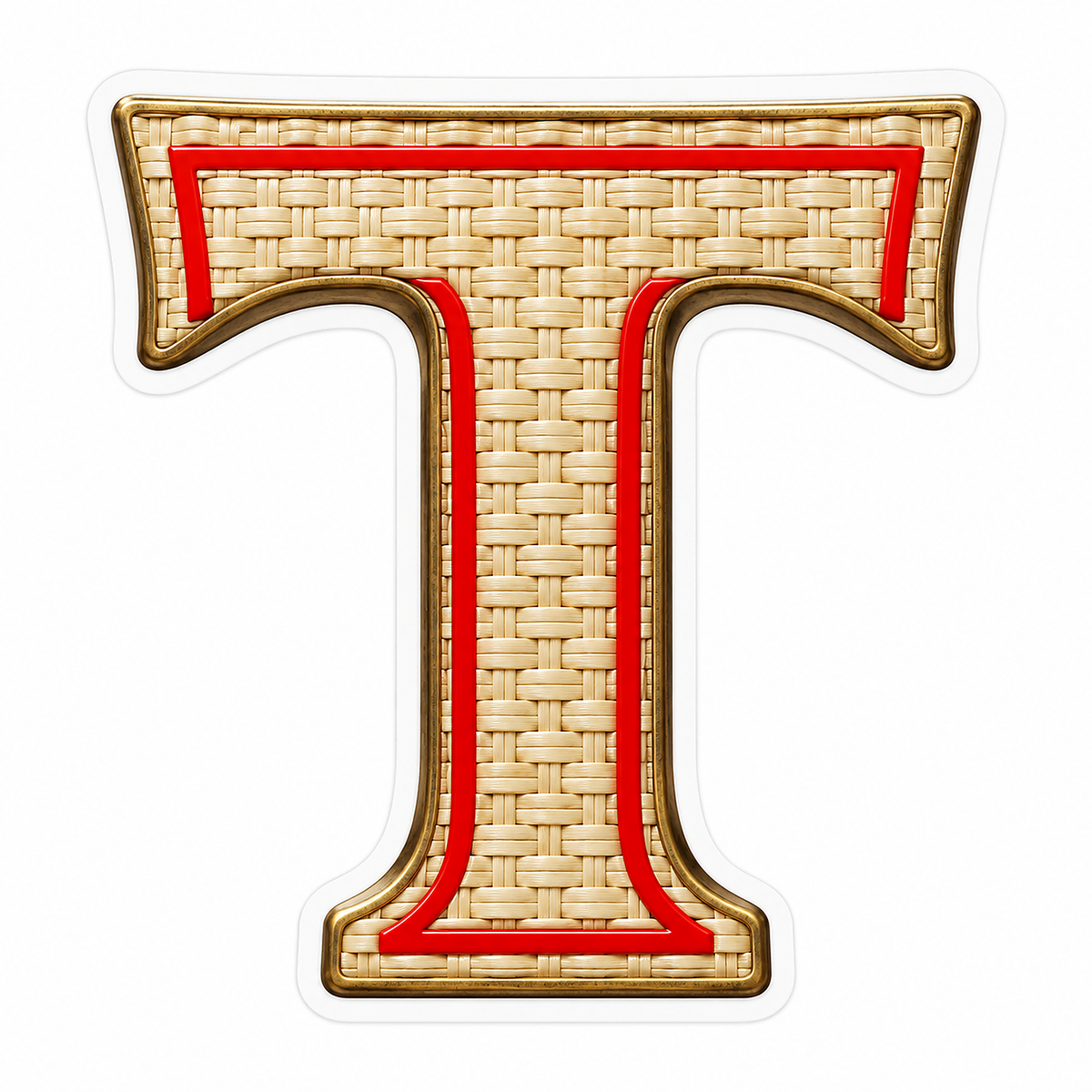 Ivory Woven Letter T with Red Trim Art Vinyl Decal Stickers