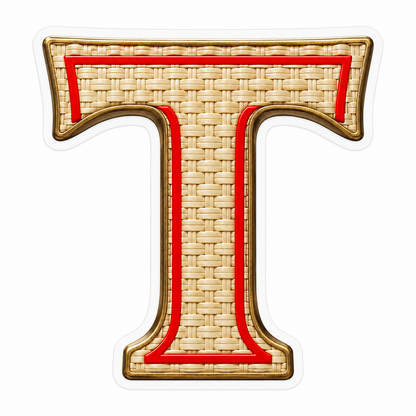 Ivory Woven Letter T with Red Trim Art Vinyl Decal Stickers