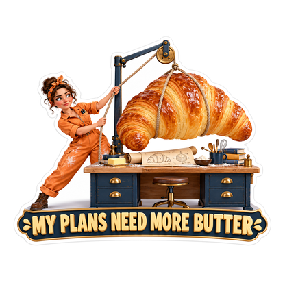 Woman Hoisting Giant Croissant Art Vinyl Decal Stickers