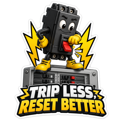 Black Circuit Breaker Mascot above Switches Vinyl Decal Stickers