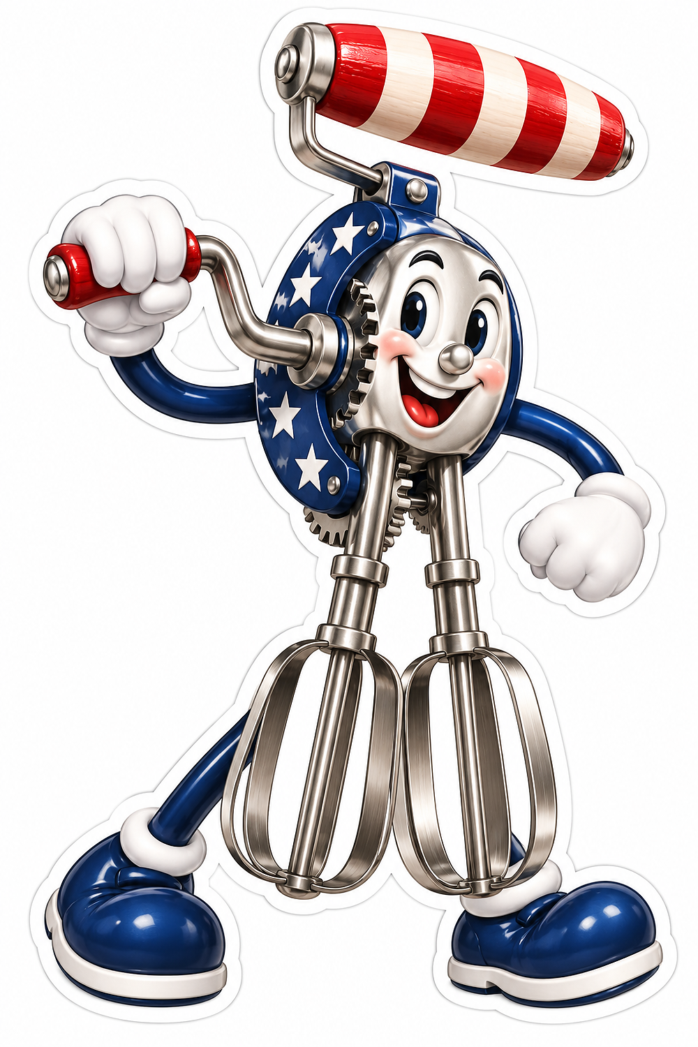 Smiling Patriotic Hand Eggbeater Mascot Vinyl Decal Stickers