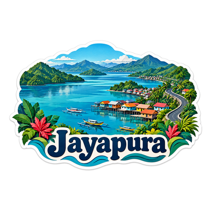Jayapura Blue Bay and Colorful Stilt Houses Art Vinyl Decal Stickers