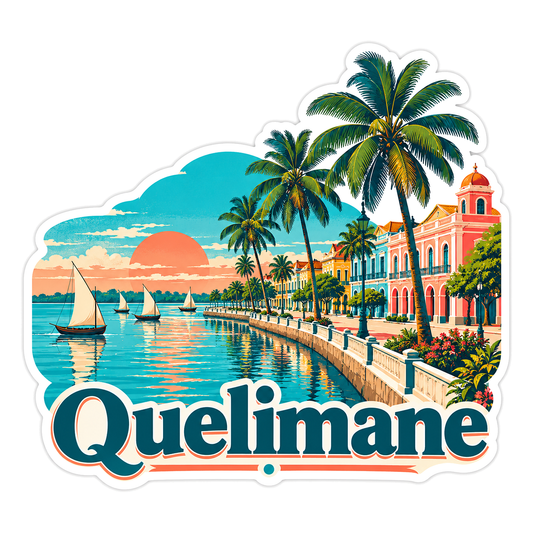 Quelimane Palm Waterfront Travel Art Vinyl Decal Stickers