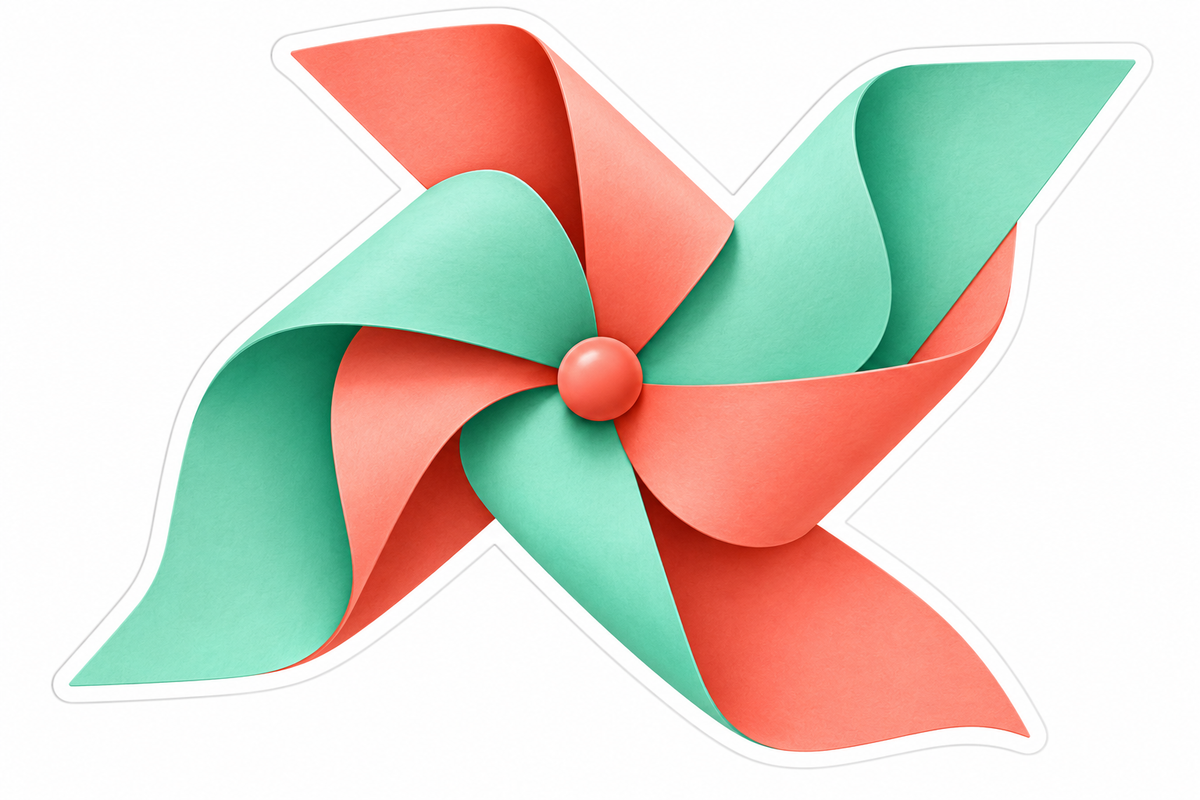 Coral Mint Folded Paper Pinwheel Vinyl Decal Stickers