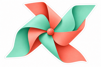 Coral Mint Folded Paper Pinwheel Vinyl Decal Stickers